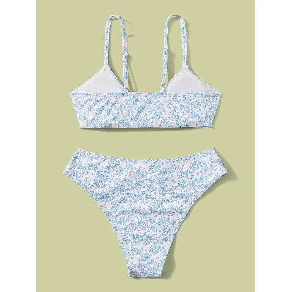 MSRP $39 COZYEASE Girls' 12Y 2 Piece Ditsy Floral Print Knot Front Ruched Trian